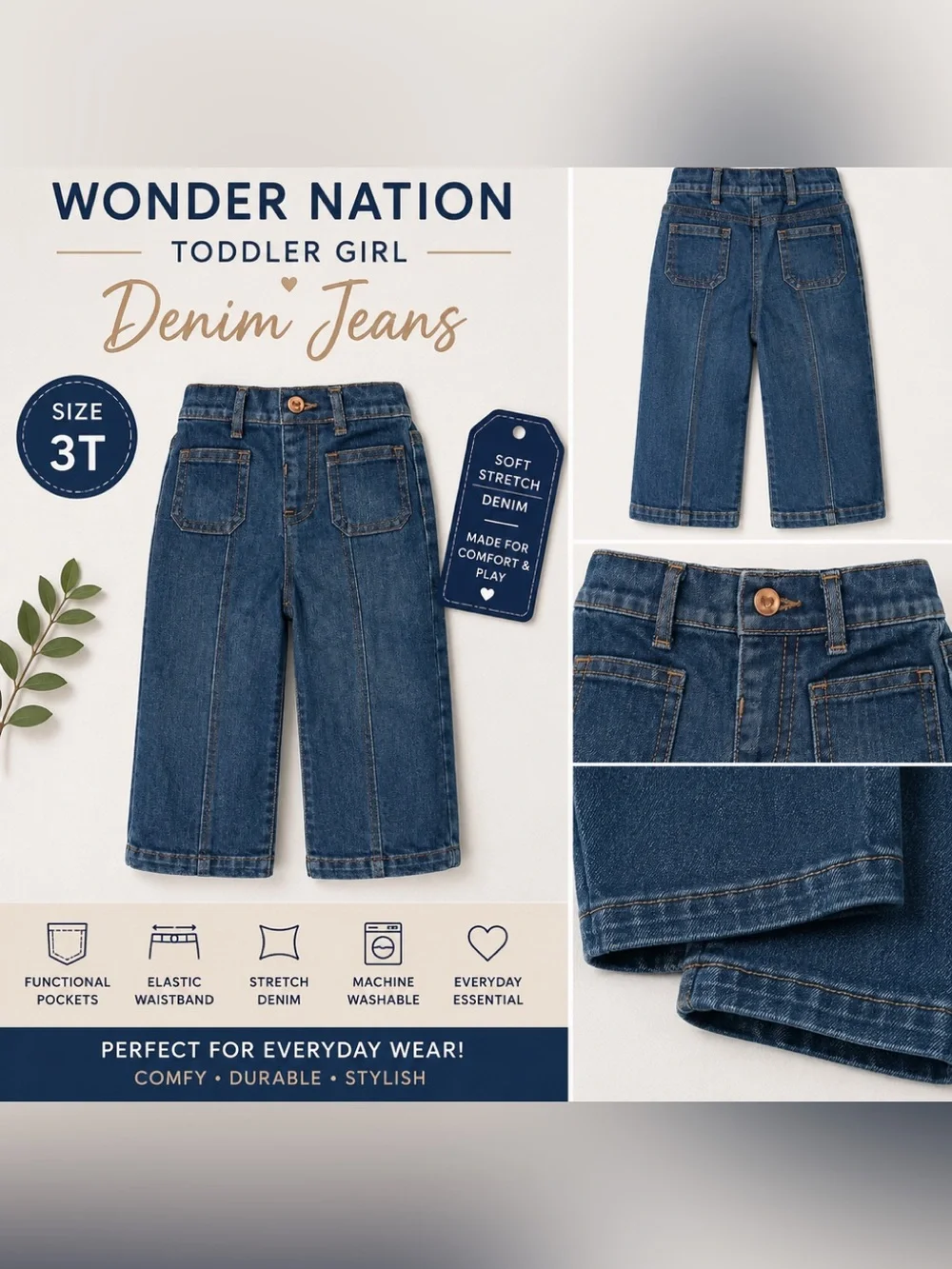 Wonder Nation Toddler Girls Stretch Denim Jeans | Size 3T | NWT